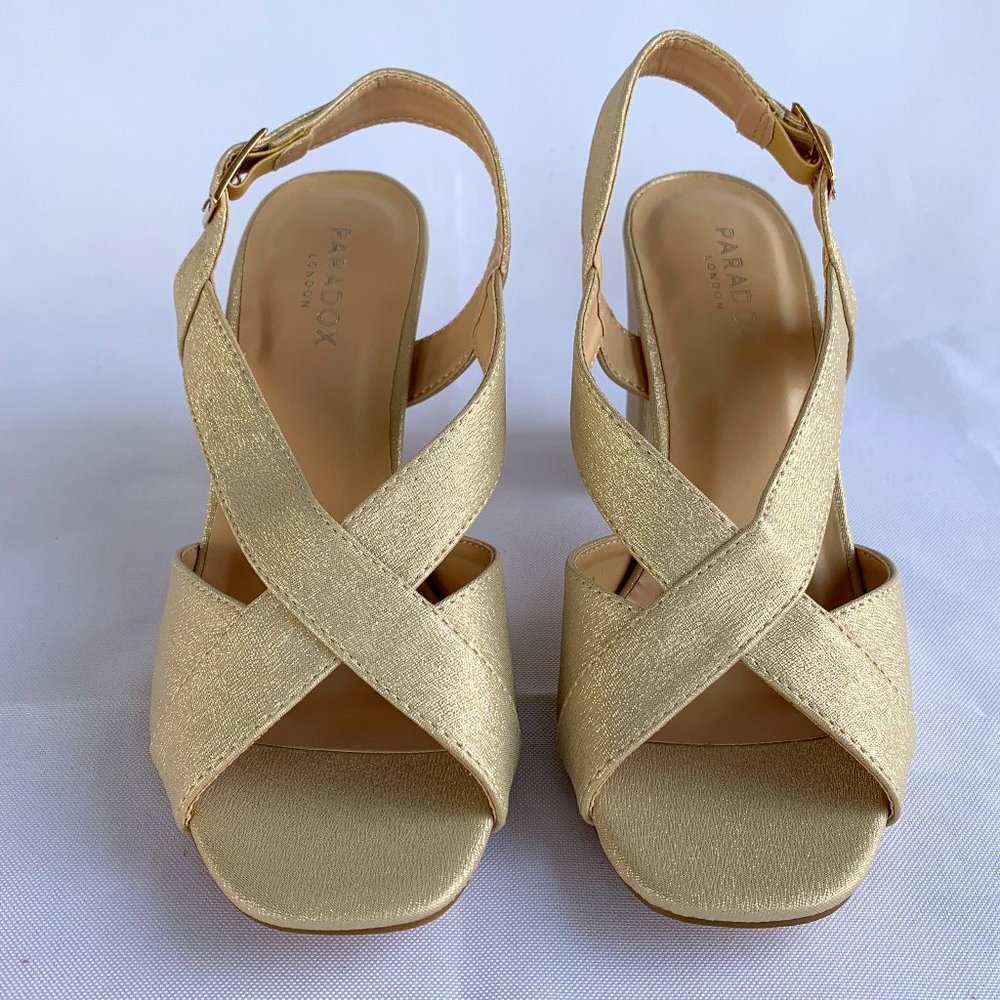 Paradox London Hibiscus Strappy Heels, Women's Size 8 W, Gold/ Champagne